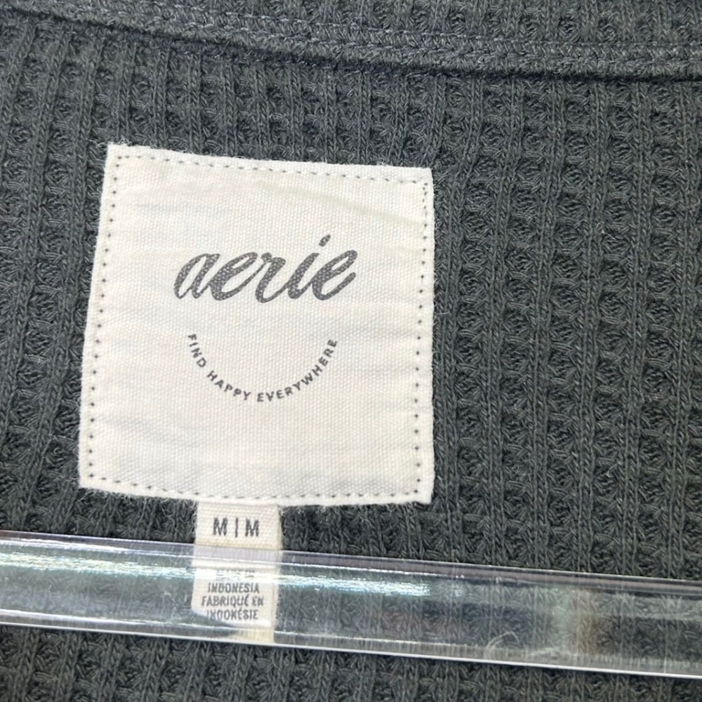 Aerie Lumberjane Waffle Knit Button Up Shirt Top Women's Medium Black Oversized - Picture 3 of 9
